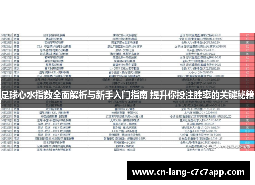 足球心水指数全面解析与新手入门指南 提升你投注胜率的关键秘籍