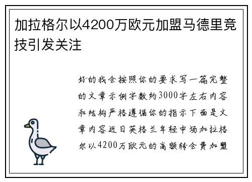 加拉格尔以4200万欧元加盟马德里竞技引发关注